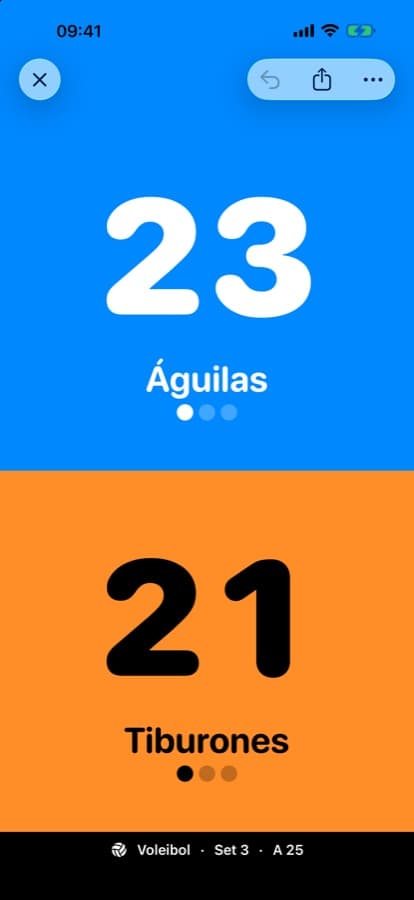 CourtCast en iPhone llevando el marcador de un partido de voleibol