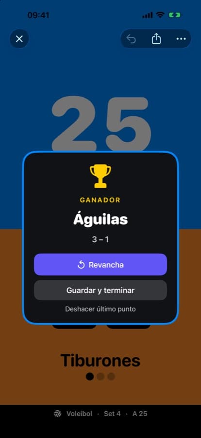 Pantalla de ganador con revancha