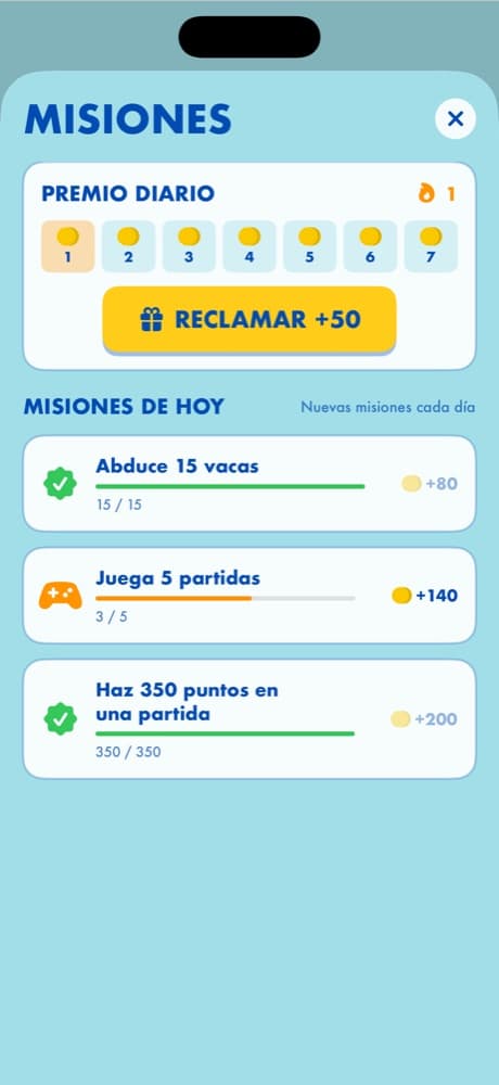 Misiones diarias y la racha del premio diario